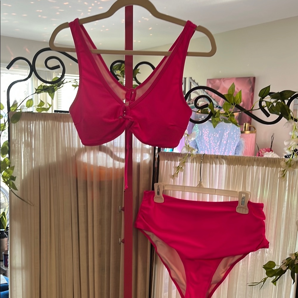 Hot Pink V-Neck Bikini with High-Cut Bottoms